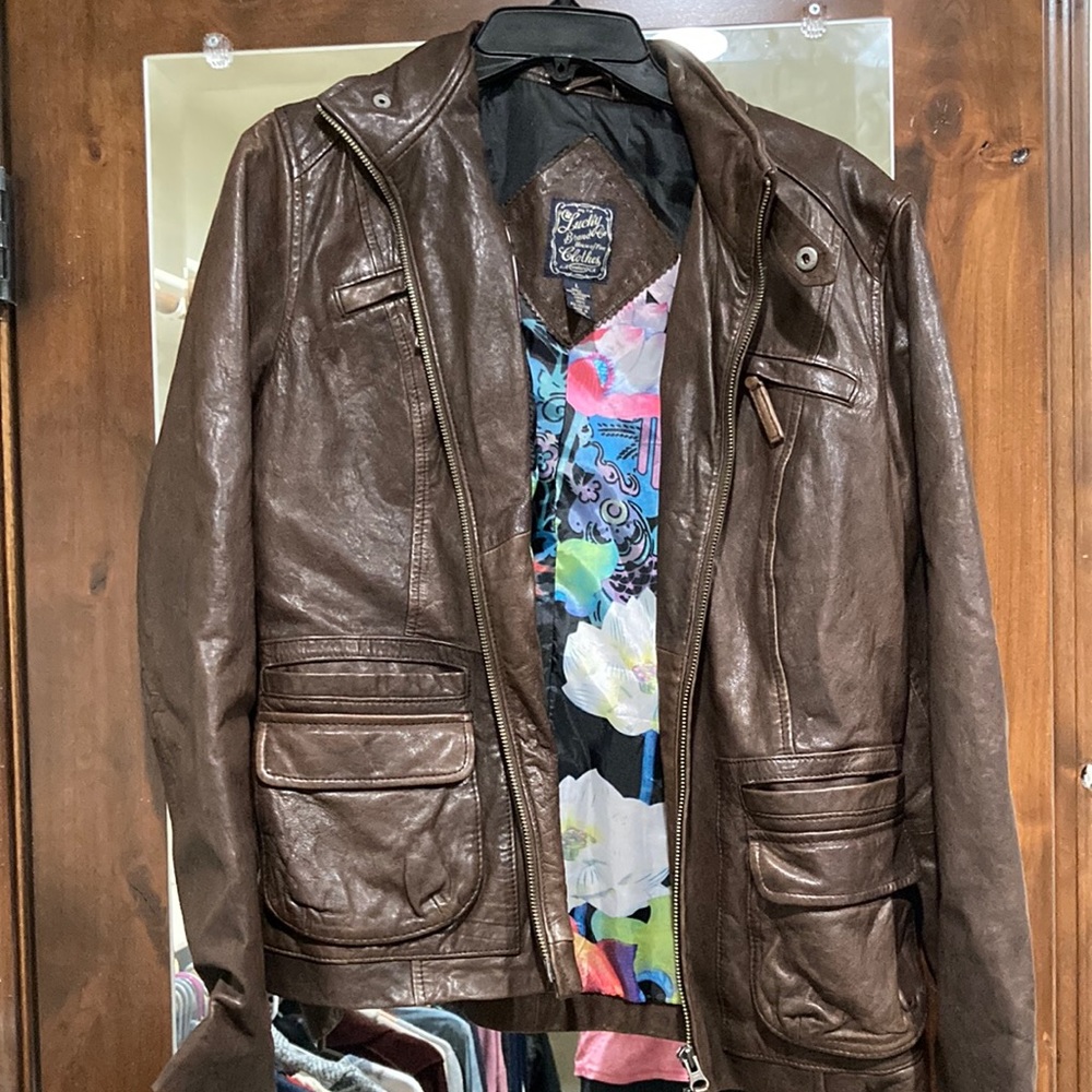 Lucky brand brown leather jacket